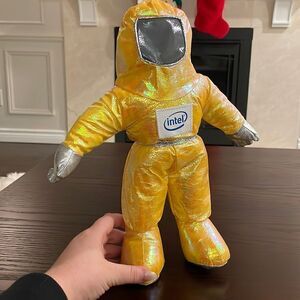 intel Yellow Iridescent Astronaut Space Suit Plush Toy Action Doll EUC 13” long